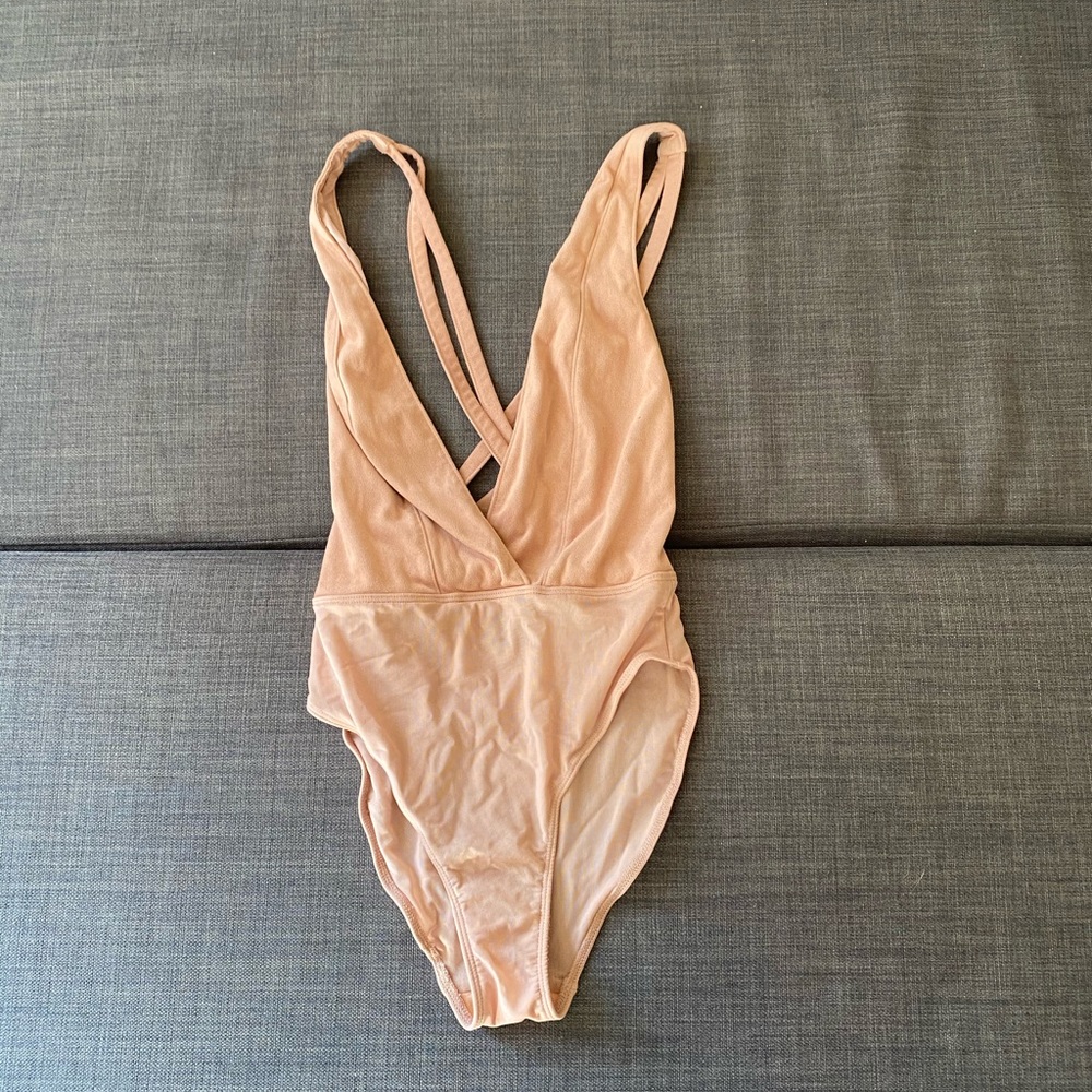 Out from under/UO blush pink suede bodysuit sz XS